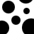 Black circular shapes of varying sizes scattered across a white background with no visible text or additional elements.