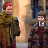 Static 48x48 pixel icon depicting two cartoon-style characters in a dimly lit indoor setting with warm lighting, one wearing red headwear and green clothing, the other in dark attire with a white collar.