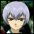 Pixelated anime-style character with short light gray hair and green eyes, set against a dark background with green foliage, next to stylized text reading "Anime IM" and "com".