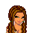 Pixel art contact sheet showing four frames of an animated icon featuring a cartoon woman with brown hair and green earrings holding a yellow basket, alongside text phrases arranged in a grid layout.
