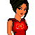 Pixel art contact sheet showing three frames of a character with dark hair in a red top, blue jeans, and red-trimmed pants, with "punk princess" text below each frame on colored backgrounds.
