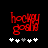 Red pixelated text 'happy goth' on black background with white and gray plus signs below, animated change in plus sign positions.