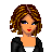 Pixel art contact sheet showing multiple frames of a female character with brown curly hair, black jacket, white top, and layered black skirt across different poses and partial views.