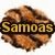 Pixelated image of a brown, textured food item with yellow text reading "Samoas" overlaid on a dark banner.