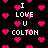 Pixelated black background with pink hearts and white text reading "I LOVE U COLTON" in multiple scattered arrangements.