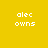 Yellow background with white pixelated text 'alec owns' in four positions, two of which are overlaid by black horizontal bars.