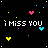 Black background with repeated 'i MISS YOU' text in white pixelated font, scattered colorful heart shapes and small dots.