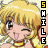 Pixelated anime-style character with blonde hair and yellow collar, winking with tongue out, vertical text 'SMILE' on right side.