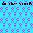 Pixelated blue background with repeating pink and purple circular patterns, featuring black text reading "AndersonE" at top and bottom.