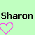 nine colored squares each displaying "Sharon" text and a heart symbol with varying colors and outlines