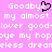 Pixelated text on a pink background with a black heart symbol replacing the 'o' in 'Goodbye', repeated across multiple lines.