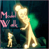 Animated sequence of a glowing cartoon character in a forest setting with 'Model Walk' text in pink.