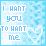 identical light blue pixelated icons with text "I WANT YOU TO HANT ME" and a white heart outline, each icon's 'YOU' lettering cycles through color variations