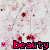 Pixelated pink cherry blossoms with dark red centers float against a white background, below which 'beauty' appears in bold magenta letters.