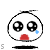 A circular cartoon face with large black eyes, red mouth, and blue tear on right cheek; four identical show sequential animation frames