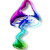 Static pixelated mushroom icon with gradient colors transitioning from magenta to blue on the cap and cyan to green on the stem against a white background.