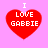 Four red heart-shaped icons with white text "I LOVE GABBIE" on a pink background, arranged in two of two