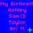 Blue background with pink text reading 'My Biffles!!!' and names Ashley, Sam<3, Taylor, Bri M arranged in three . Green plus signs appear next to Bri M entries