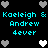 Pixelated cyan text reads "Koeleigh & Koeleigh & Andrew 4ever" over black background with gray and white heart icons.