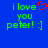 Blue background with green text reading 'i love you peter! :]' and a red pixelated heart symbol replacing the word 'heart' in the left view.