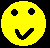 Static pixel art of a yellow circular face with two black square eyes and a V-shaped mouth on a solid black background.