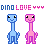 Animated contact sheet of pixel art dinosaurs with changing text and color variations across 9 frames.