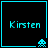 Four identical pixel-art display the name 'Kirsten' in cyan text with a small alien icon below, each bordered by cyan lines on black background