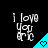Pixelated text 'i love you' in white with cyan triangular shape containing heart symbol on black background.
