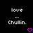 Pixelated text 'love ... Chullin.' in white on black background with pink heart symbol below.