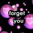 Pixelated icon with pink and purple bubble-like shapes surrounding black text reading 'forget you' on a dark background.