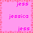 Pixelated pink background with repeated text 'jess' and 'jessica' in lighter pink, bordered by a patterned pink frame.