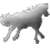 Pixelated grayscale image of a horse in mid-gallop with four legs extended, head turned right, and mane flowing left.