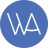 Blue circular icon with white stylized 'WA' letters in the center, rendered in pixelated style.