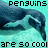 Pixelated penguin image with text overlays on a cyan background, showing slight variations in pose and text across frames.