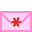 Pixelated pink and white envelope icon with red star symbol, two frames showing closed and open states.