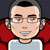 Pixelated avatar shows a person with short dark hair, glasses, red jacket, light blue shirt, and neutral expression against dark background