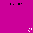 Magenta background with black text 'xzbvc' at top left and right, two white pixelated hearts below center.