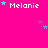 A bright pink background displays the name 'Melanie' in white pixelated text with scattered blue and purple stars, some of which change position across frames.