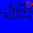 Blue background with black pixelated text reading JINA, 11/30/07-11/30/07-, FOREVER and a red heart symbol replacing the 'O' in JINA.