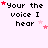 Pixelated text 'Your the voice I hear' with red and pink stars on a light purple background, animated star positions.