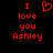 Red pixelated text and heart symbol on black background, with two identical static frames showing 'I love you Ashley' and a heart icon.