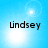 Four identical display the name 'Lindsey' in black pixelated text over a light blue background with bright white circular highlights