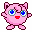 Pink pixelated character with blue eyes and red mouth in multiple poses showing gradual transformation from rounded ears to pointed ears across five