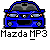 Two identical pixel art images of a blue Mazda MP3 car with yellow headlights and orange turn signals, each labeled "Mazda MP3" in white text below.