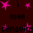 A dark red background features repeated pink star shapes and black text reading 'love' and 'penguin' in a pixelated style.