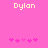 Pixelated pink background with 'Dylan' text at top and five pink puzzle-piece icons below, arranged in two