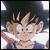 Pixelated anime character with spiky black hair and orange martial arts uniform, shown in multiple facial expressions across a