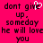 Pixelated text on bright pink background with a white heart symbol replacing part of the word 'give' in two repeated phrases.