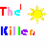 Pixelated text 'The Killer' with rainbow-colored letters and a yellow sun icon, displayed in multiple overlapping views on white background.