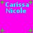 Bright pink background with cyan text reading "Carissa Nicole" and scattered green plus signs in a pixelated style.